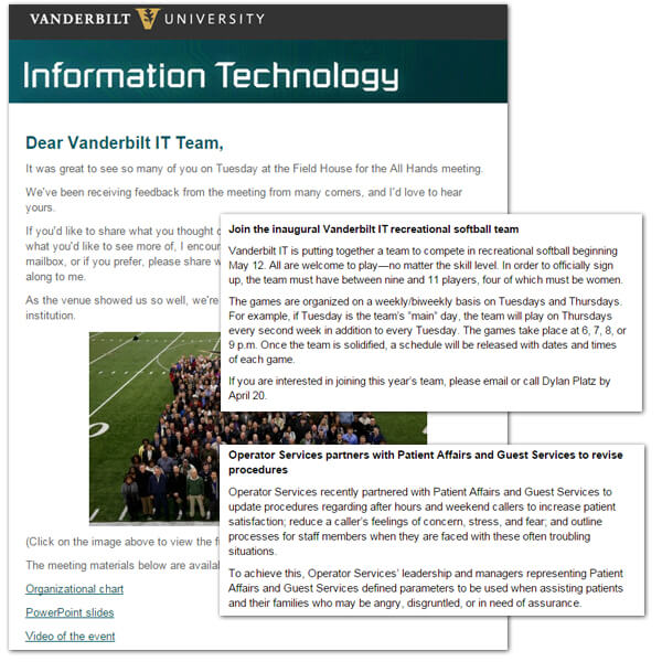 Internal All Hands Newsletters Celebrate Team Members Accomplishments Achievements Year In Review Vanderbilt University